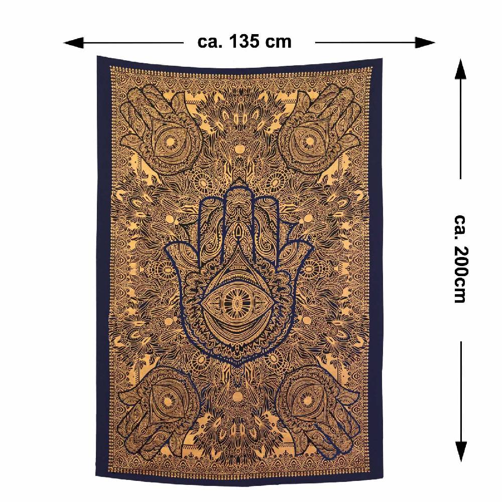 Kunst Und Magie Kunst und Magie Tagesdecke Wandbehang Deko Tuch Goldene Hamsa Hand ca. 200 x135cm Heißer Verkauf