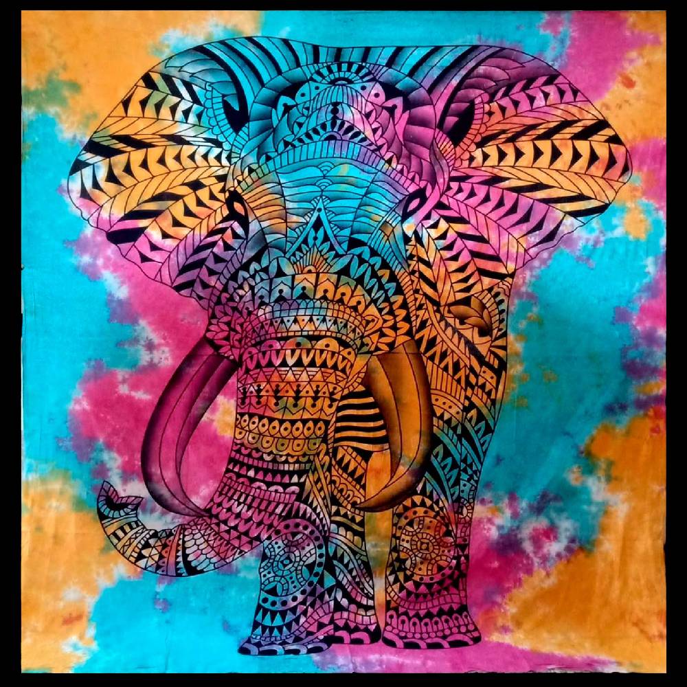 Kunst Und Magie Kunst und Magie Tagesdecke Wandbehang Bunt Deko Tuch Elefanten Bunt ca. 200 x 230cm Neueste Mode