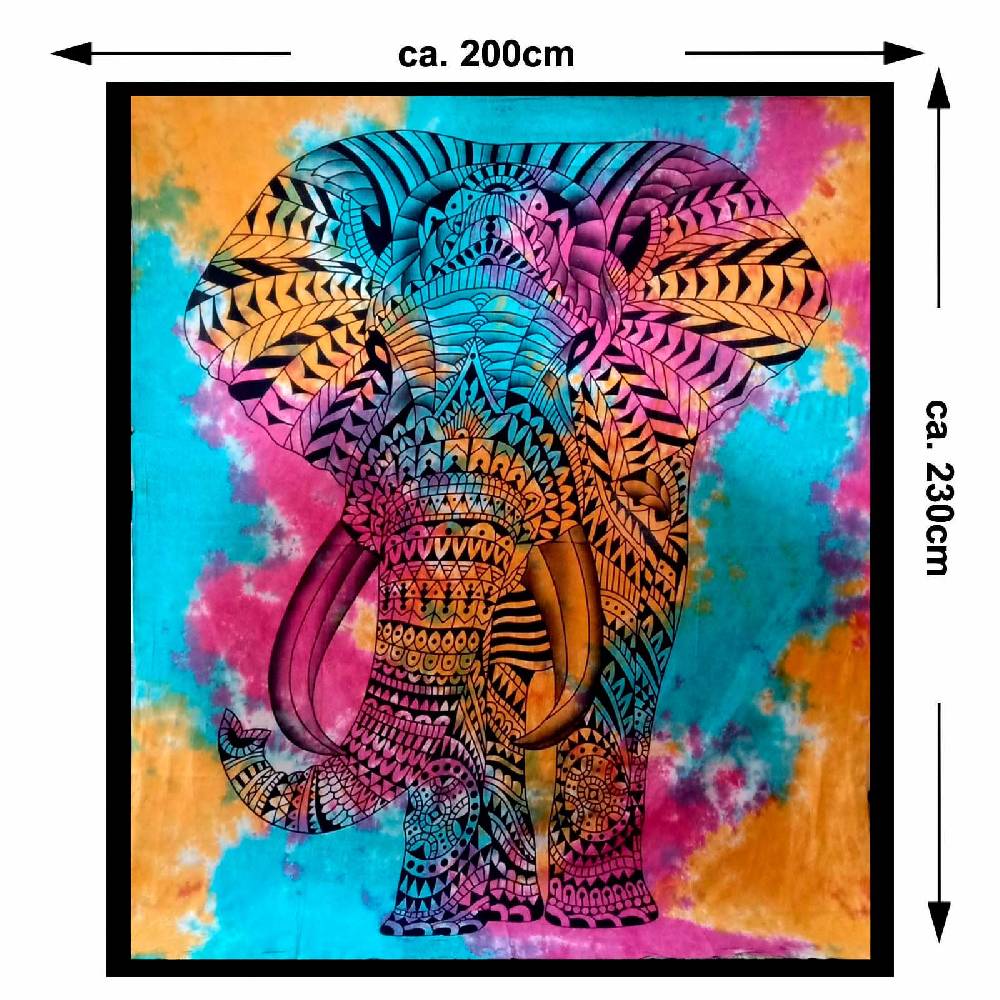 Kunst Und Magie Kunst und Magie Tagesdecke Wandbehang Bunt Deko Tuch Elefanten Bunt ca. 200 x 230cm Neueste Mode
