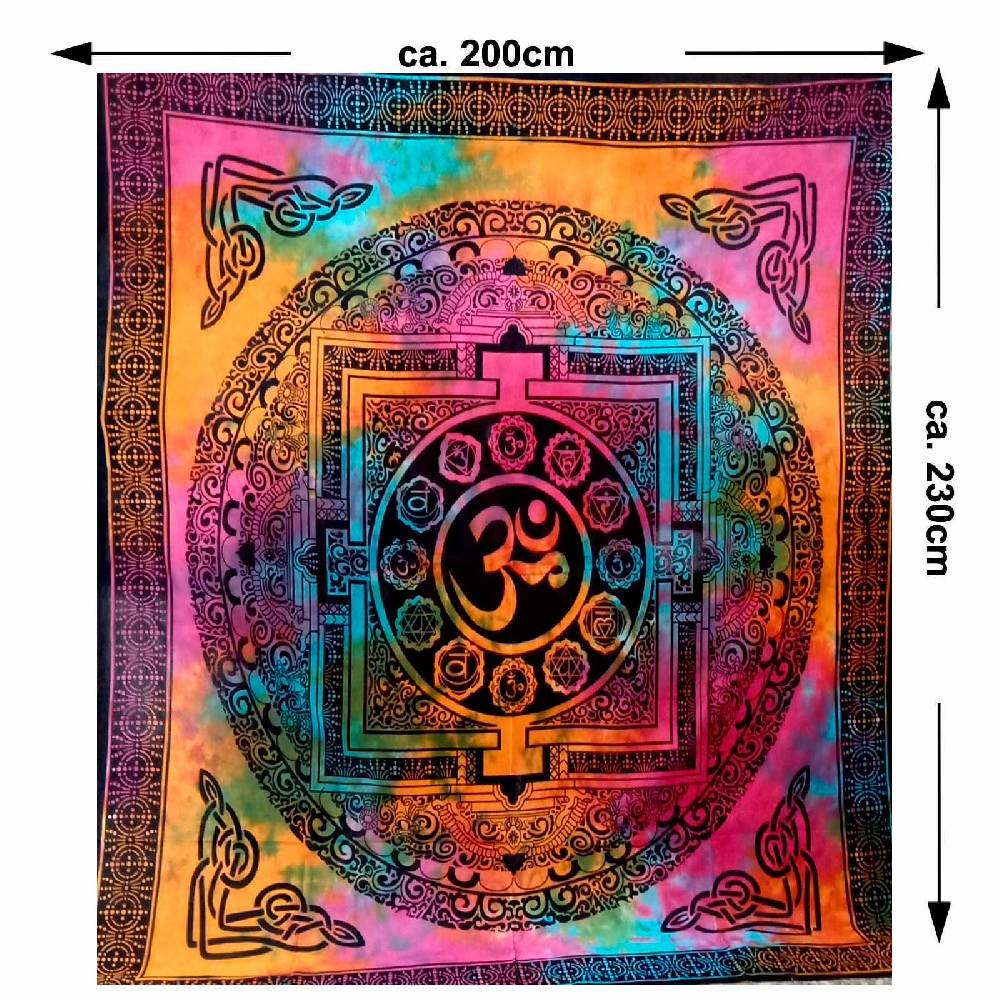 Kunst Und Magie Kunst und Magie AUM Tagesdecke Wandbehang Bunt Deko Tuch OM Yantra Mandala ca. 200 x 230cm Online Outlet