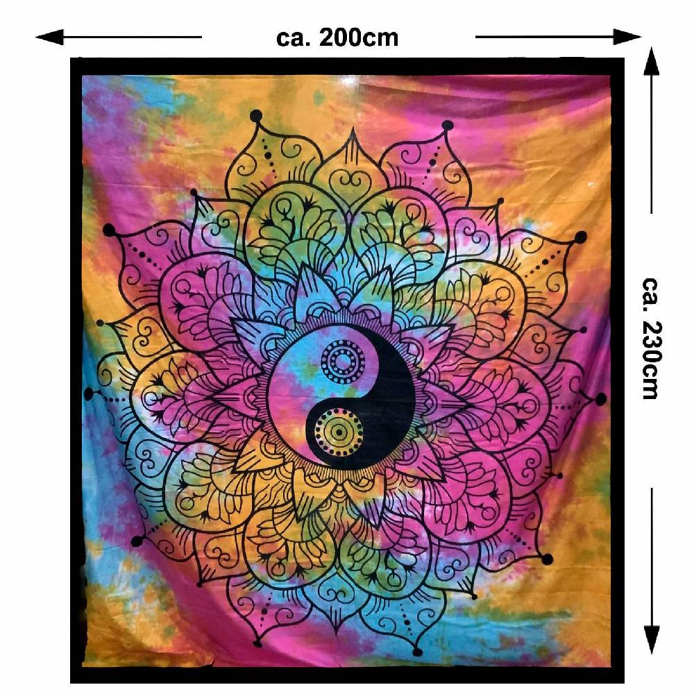 Kunst Und Magie Kunst und Magie Tagesdecke Wandbehang Tuch Buntes Ying & Yang Mandala ca. 200 x 230cm Blitzangebot