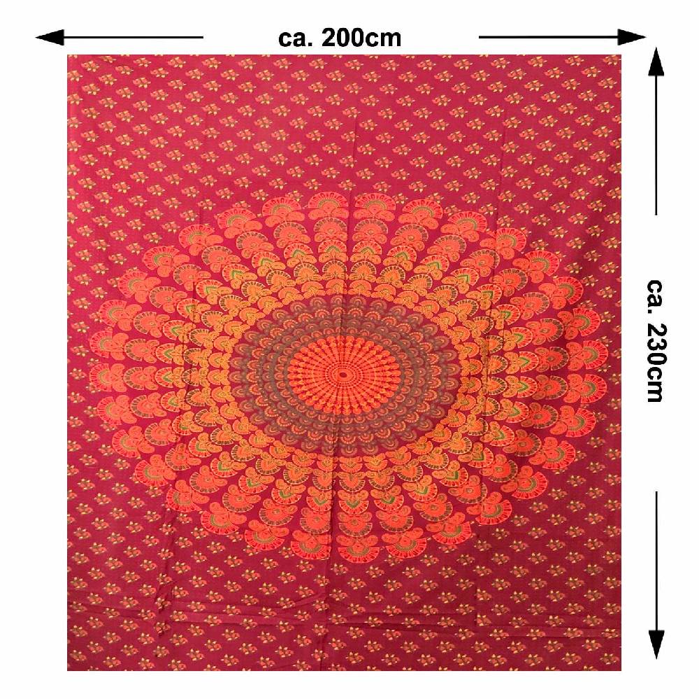 Kunst Und Magie Tagesdecke Wandbehang Mandala Deko Tuch Peacock Pfau XL ca. 200 x 230cm Neuheiten