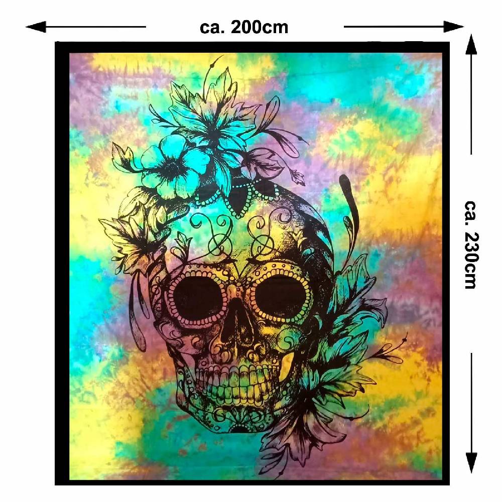Kunst Und Magie Tagesdecke Wandbehang Totenkopf Deko Tuch Sugar Skull Tattoo Multicolour XL ca. 200 x 230cm Saisonale Angebote