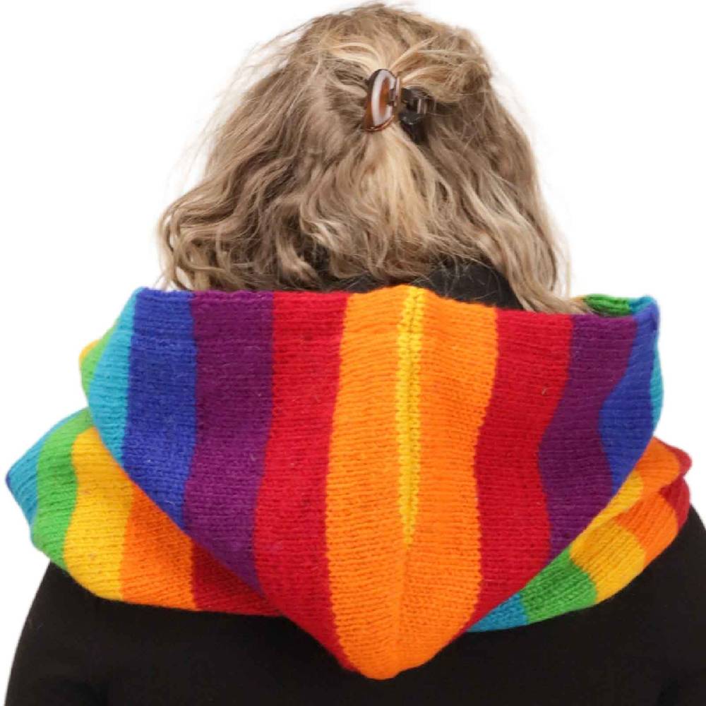Kunst Und Magie Damen Kapuzenschal Loop Schal Hoodie Schalmütze Poncho Regenbogenfarben aus Wolle gestrickt Strick Kapuze Bis zu 55% Rabatt