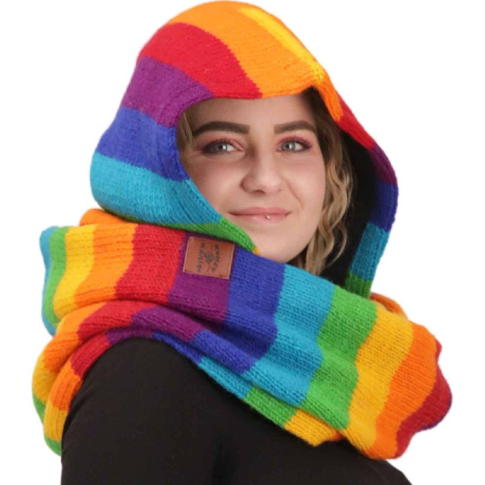Kunst Und Magie Damen Kapuzenschal Loop Schal Hoodie Schalmütze Poncho Regenbogenfarben aus Wolle gestrickt Strick Kapuze Bis zu 55% Rabatt