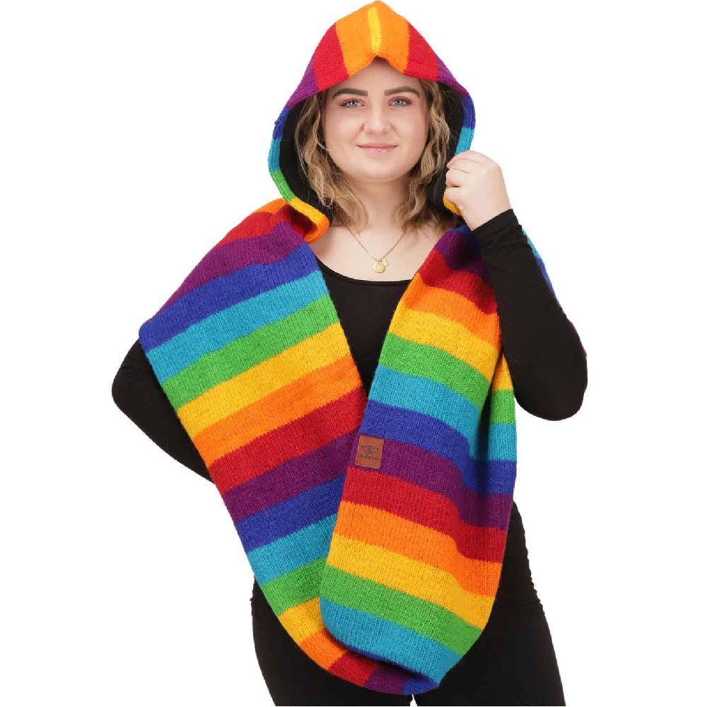 Kunst Und Magie Damen Kapuzenschal Loop Schal Hoodie Schalmütze Poncho Regenbogenfarben aus Wolle gestrickt Strick Kapuze Bis zu 55% Rabatt