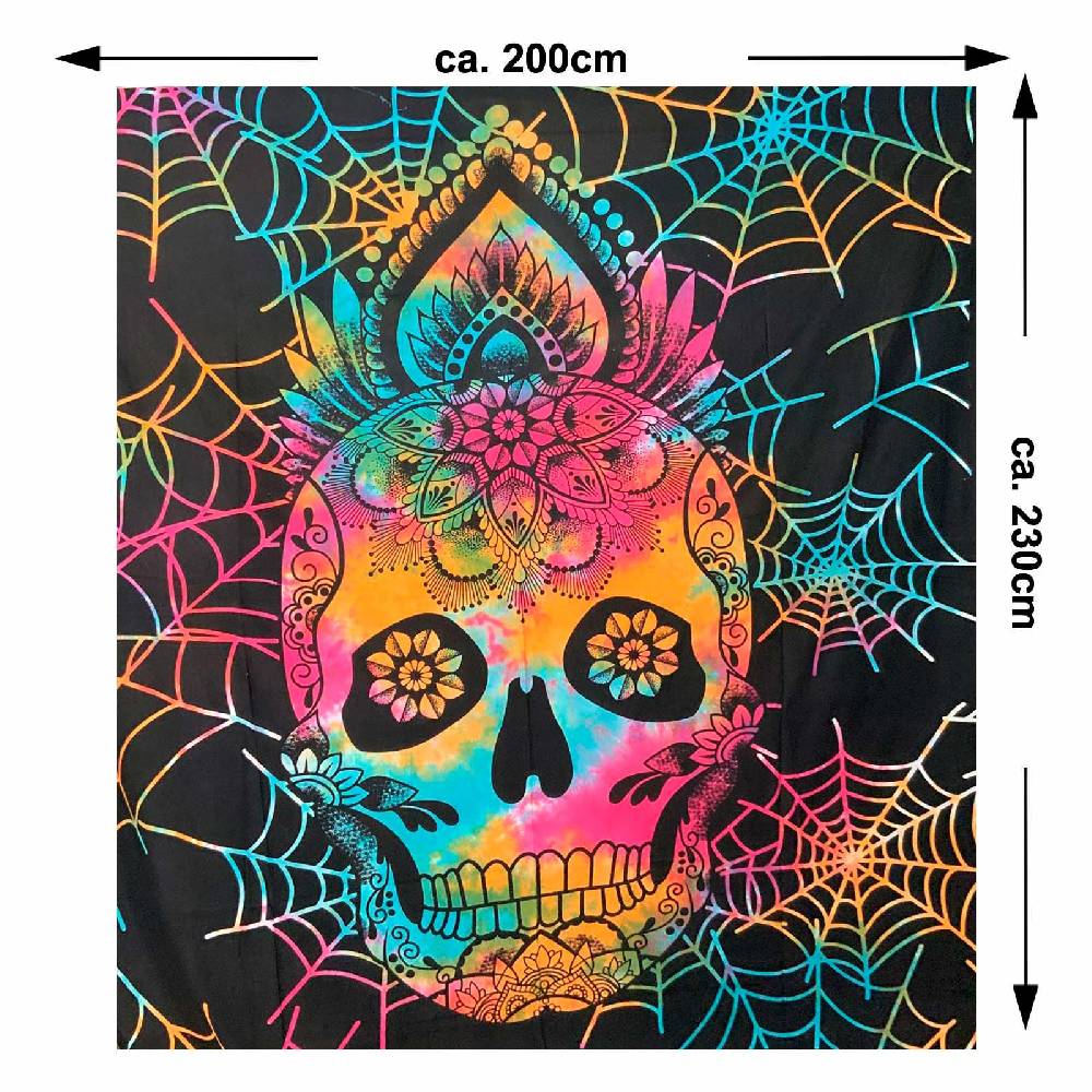 Kunst Und Magie Tagesdecke Wandbehang La Catrina Deko Tuch Sugar Skull Tattoo Multicolour XL ca. 200 x 230cm 2025