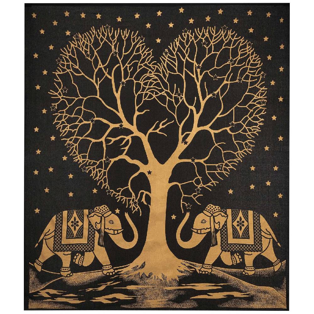 Kunst Und Magie Tagesdecke Wandbehang Deko Tuch Goldener Liebes Baum Love Tree Elefant ca. 200 x 230cm XL Outlet