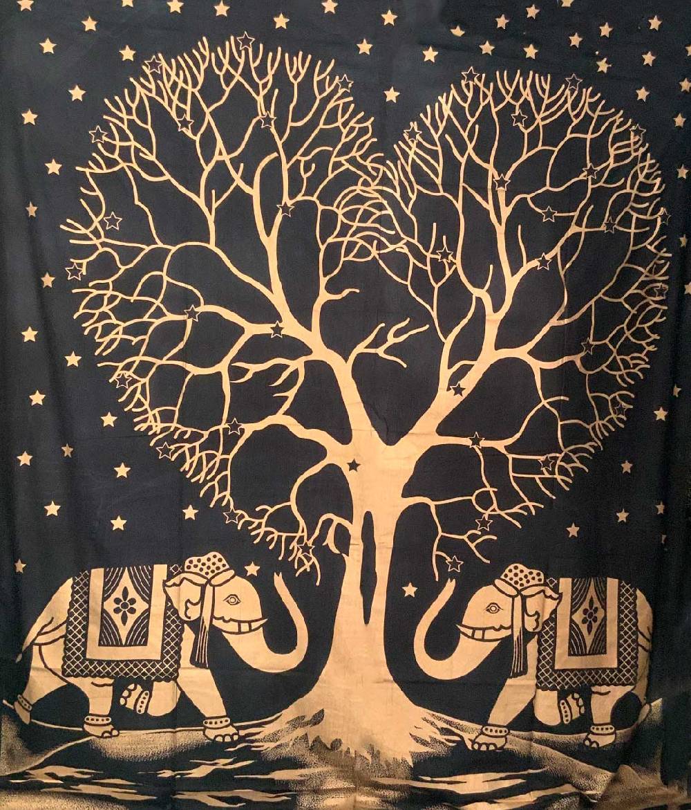 Kunst Und Magie Tagesdecke Wandbehang Deko Tuch Goldener Liebes Baum Love Tree Elefant ca. 200 x 230cm XL Outlet