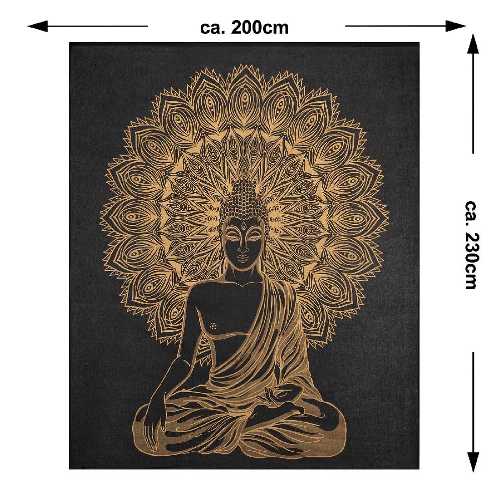 Kunst Und Magie Kunst und Magie Tagesdecke Wandbehang Deko Tuch Buddha Meditation Gold ca. 200 x 230cm Auslauf