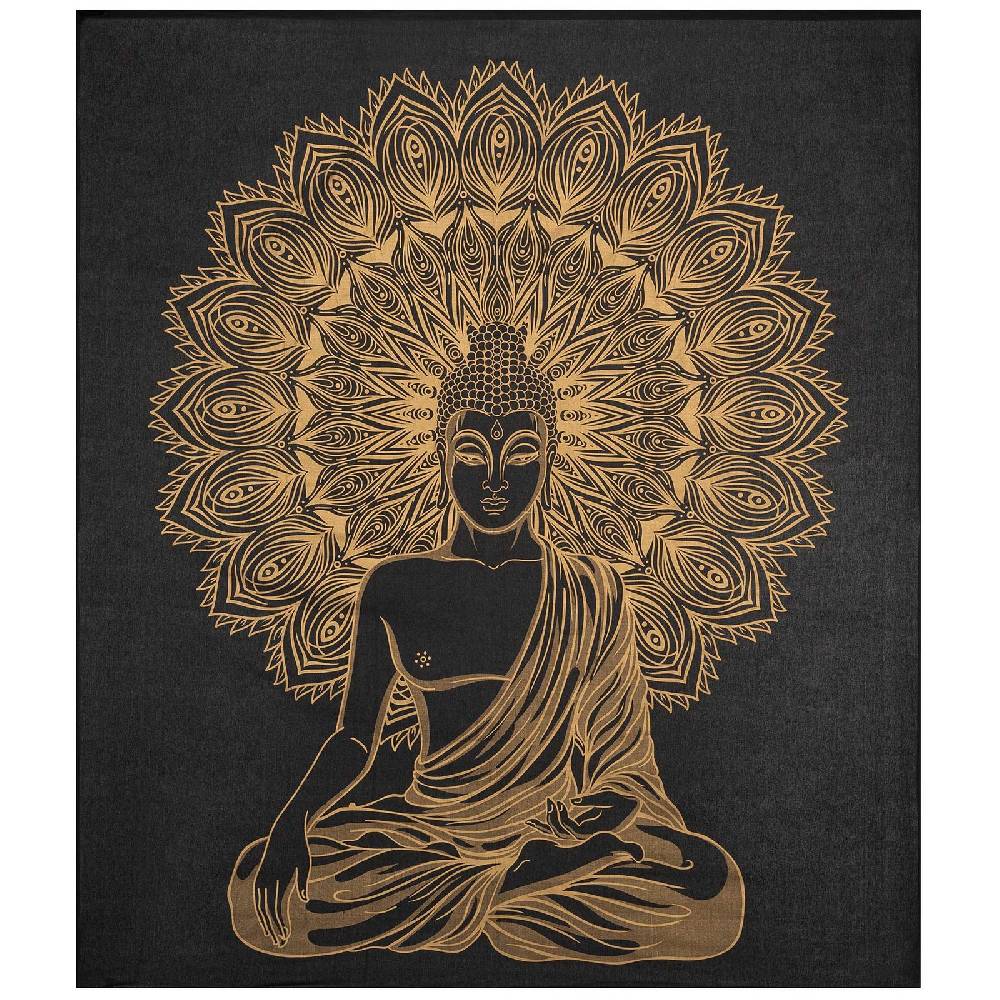 Kunst Und Magie Kunst und Magie Tagesdecke Wandbehang Deko Tuch Buddha Meditation Gold ca. 200 x 230cm Auslauf