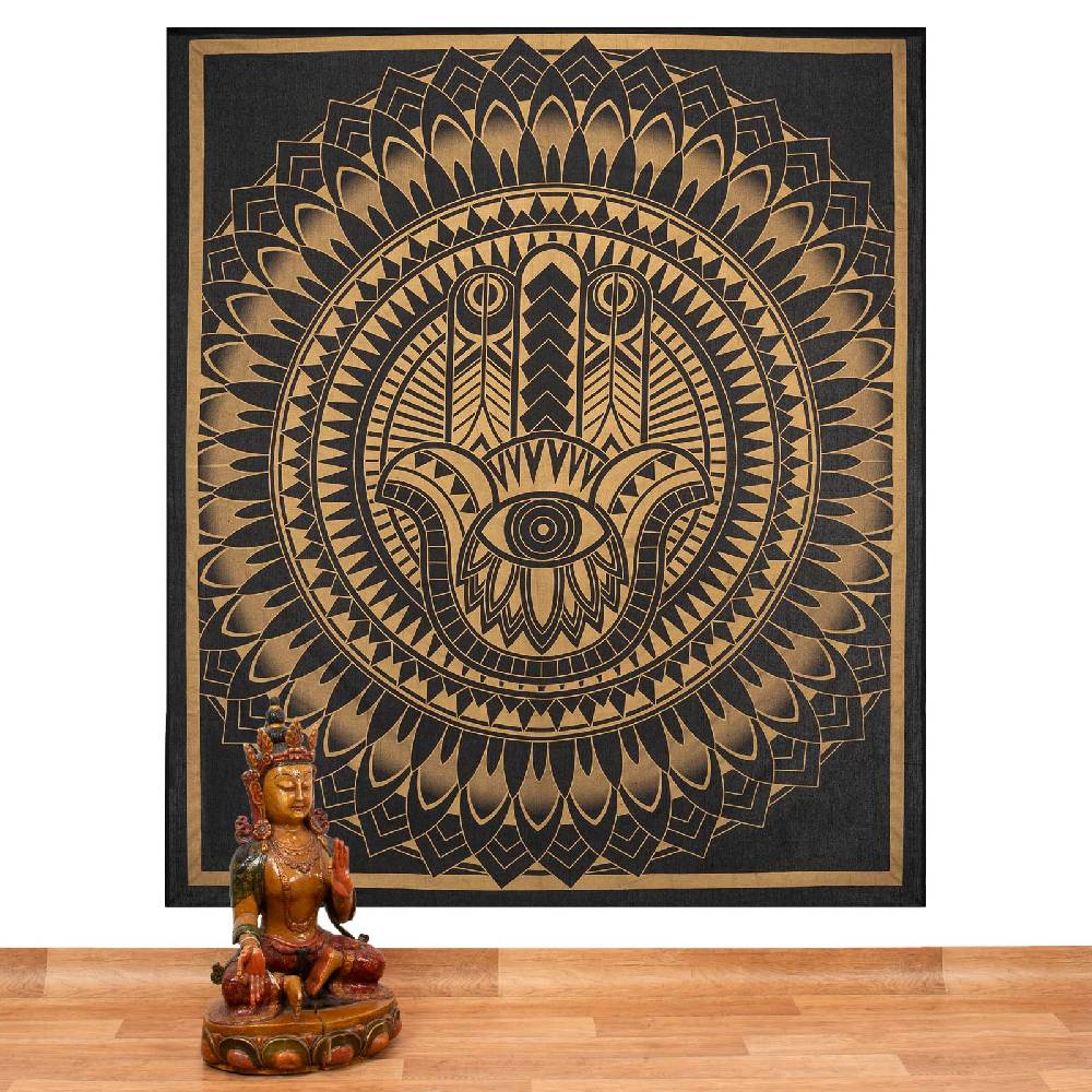 Kunst Und Magie Kunst und Magie Tagesdecke Wandbehang Deko Tuch HAMSA Gold ca. 200 x 230cm Verkauf