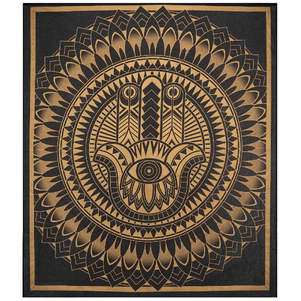 Kunst Und Magie Kunst und Magie Tagesdecke Wandbehang Deko Tuch HAMSA Gold ca. 200 x 230cm Verkauf
