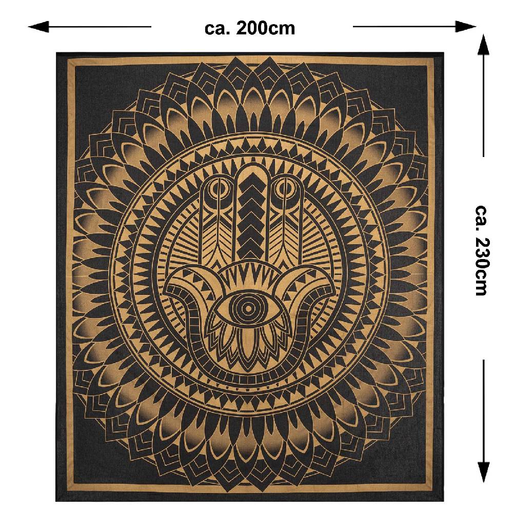 Kunst Und Magie Kunst und Magie Tagesdecke Wandbehang Deko Tuch HAMSA Gold ca. 200 x 230cm Verkauf