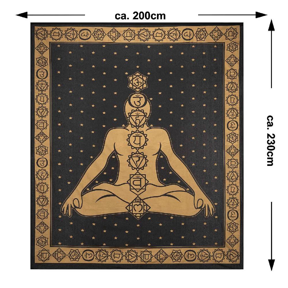 Kunst Und Magie Kunst und Magie Tagesdecke Wandbehang Deko Tuch Chakra Meditation Gold ca. 200 x 230cm Angebote