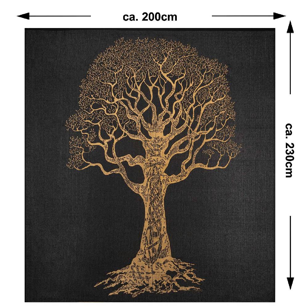 Kunst Und Magie Kunst und Magie Tagesdecke Wandbehang Deko Tuch Goldener Baum ca. 200 x 230cm XL Schlussverkauf