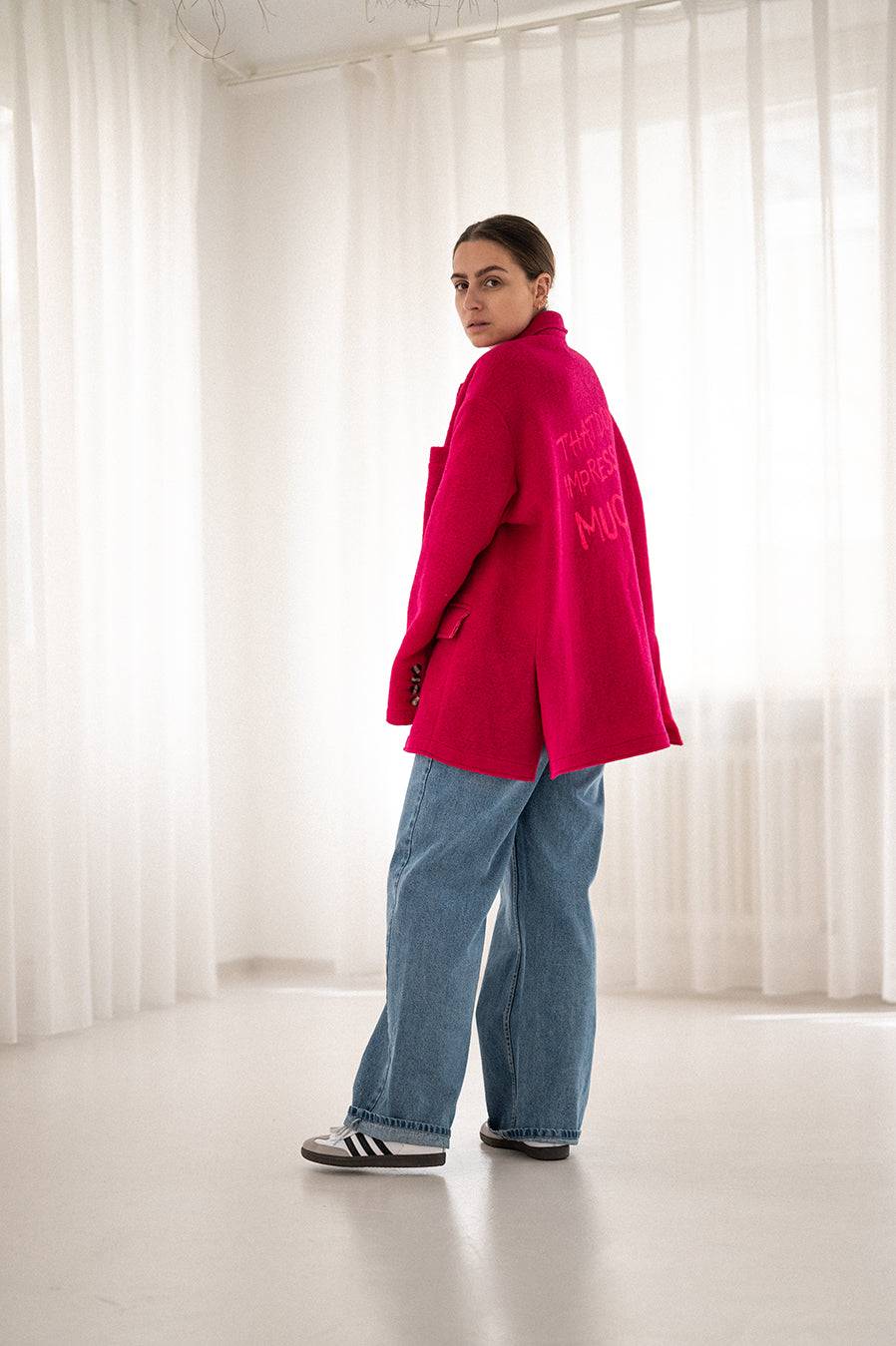Liv Bergen Oversized Jacke "THAT DON'T IMPRESS ME MUCH" in creme Bis zu 60% Rabatt