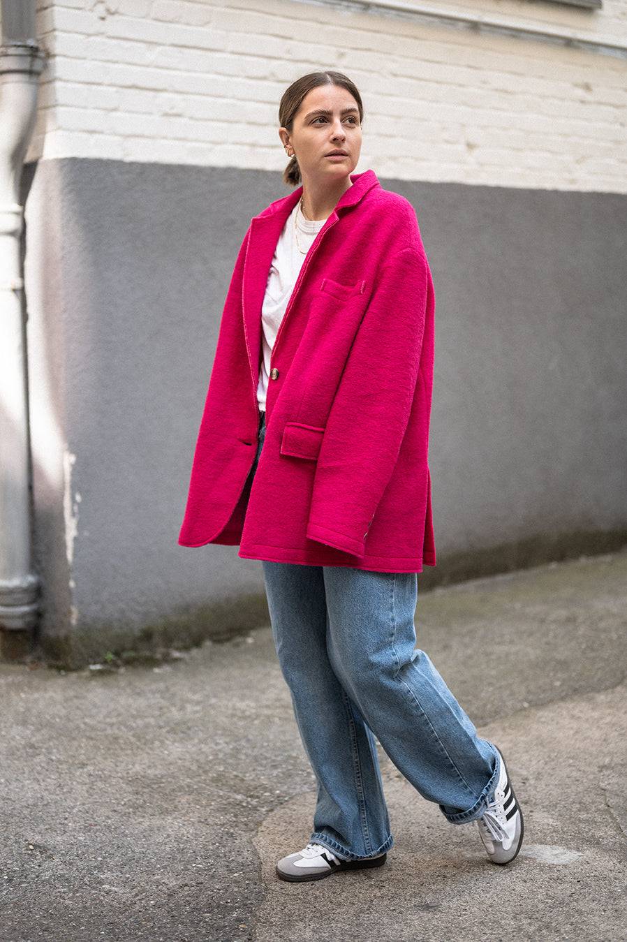 Liv Bergen Oversized Jacke "THAT DON'T IMPRESS ME MUCH" in pink 50% Rabatt mit kostenlosem Versand