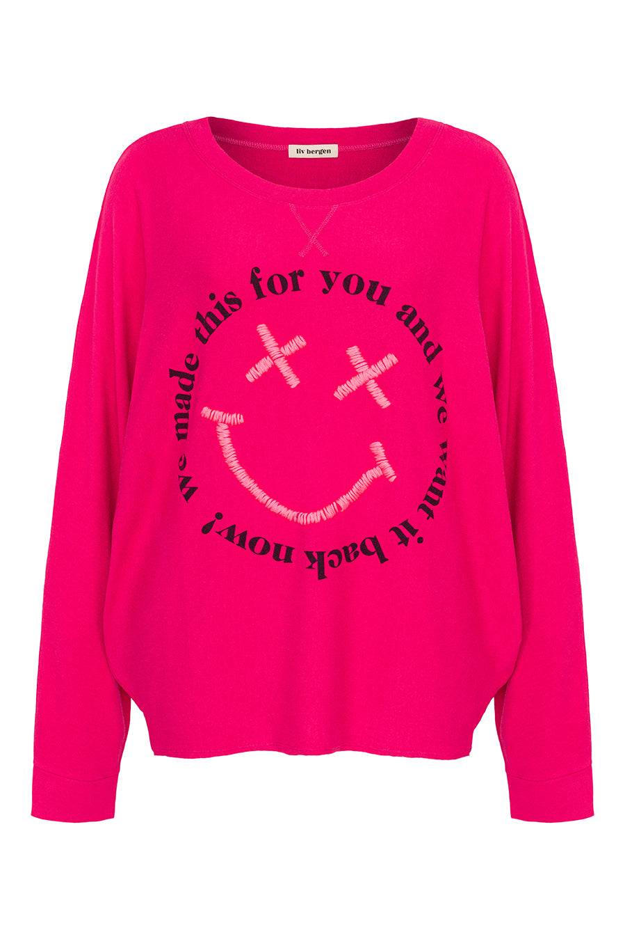 Liv Bergen Sweater Smiley in pink peacock Im Verkauf