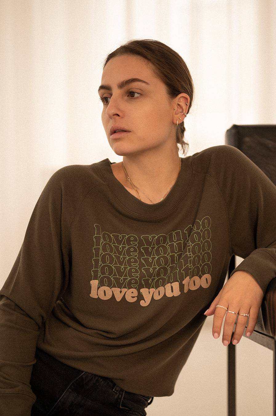 Liv Bergen Sweater LOVE in greg green Preisnachlass