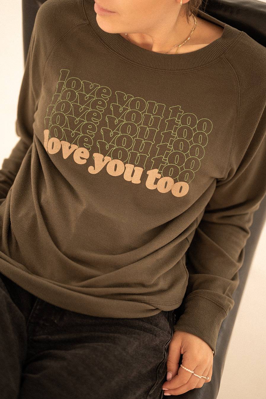 Liv Bergen Sweater LOVE in greg green Preisnachlass