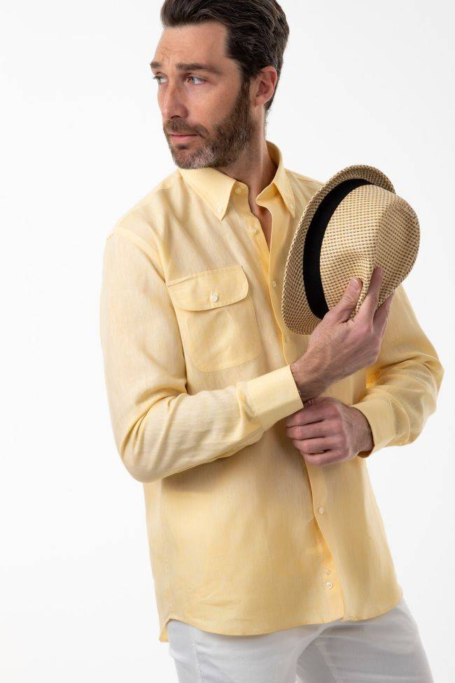 aplomb Hemd Herren Aplomb Classic Einfarbig 100% Leinen kragen Button-Down Lange Ärmel Speichern exportieren