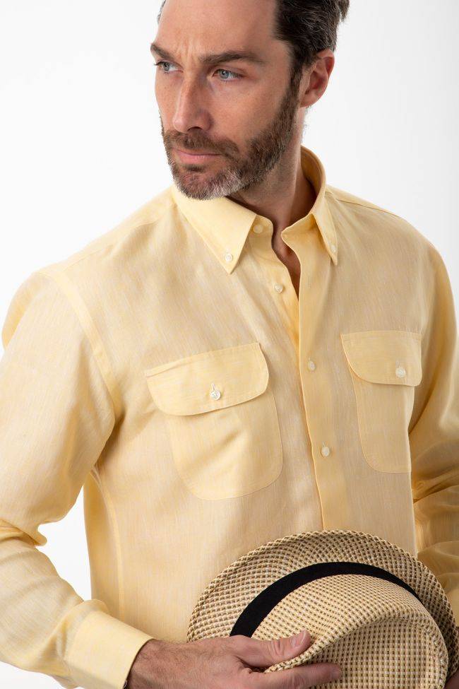 aplomb Hemd Herren Aplomb Classic Einfarbig 100% Leinen kragen Button-Down Lange Ärmel Speichern exportieren