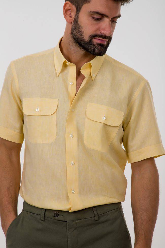 aplomb Hemd Herren Aplomb Classic Einfarbig 100% Leinen kragen Button-Down Kurze Ärmel Günstig kaufen