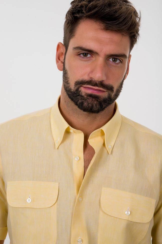 aplomb Hemd Herren Aplomb Classic Einfarbig 100% Leinen kragen Button-Down Kurze Ärmel Günstig kaufen