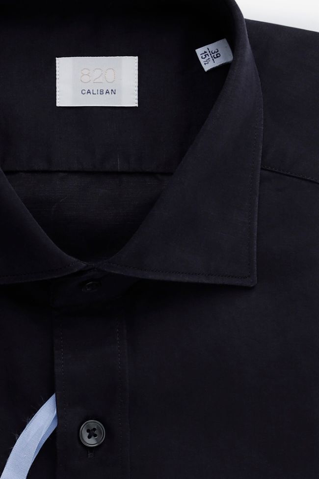 caliban Hemd Herren Caliban Slim Einfarbig 56% linen 44% cotton kragen Italienisch Lange Ärmel Fabrikladen