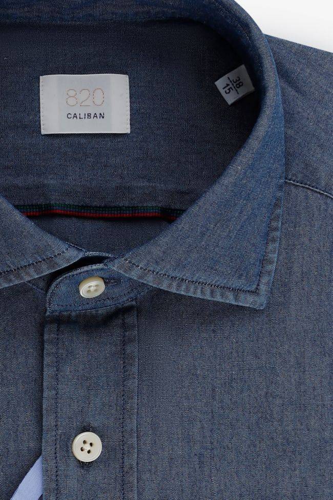 caliban Hemd Herren Caliban Regular Einfarbig 100% Baumwolle Denim Jeans kragen Französisch Lange Ärmel VIP-Rabatte