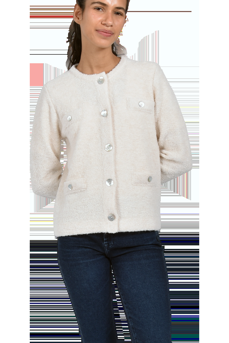 Pierre Claire Exquisite Bouclé-Strickjacke mit Rundhalsausschnitt von Pierre Claire Zeitlich begrenztes Angebot