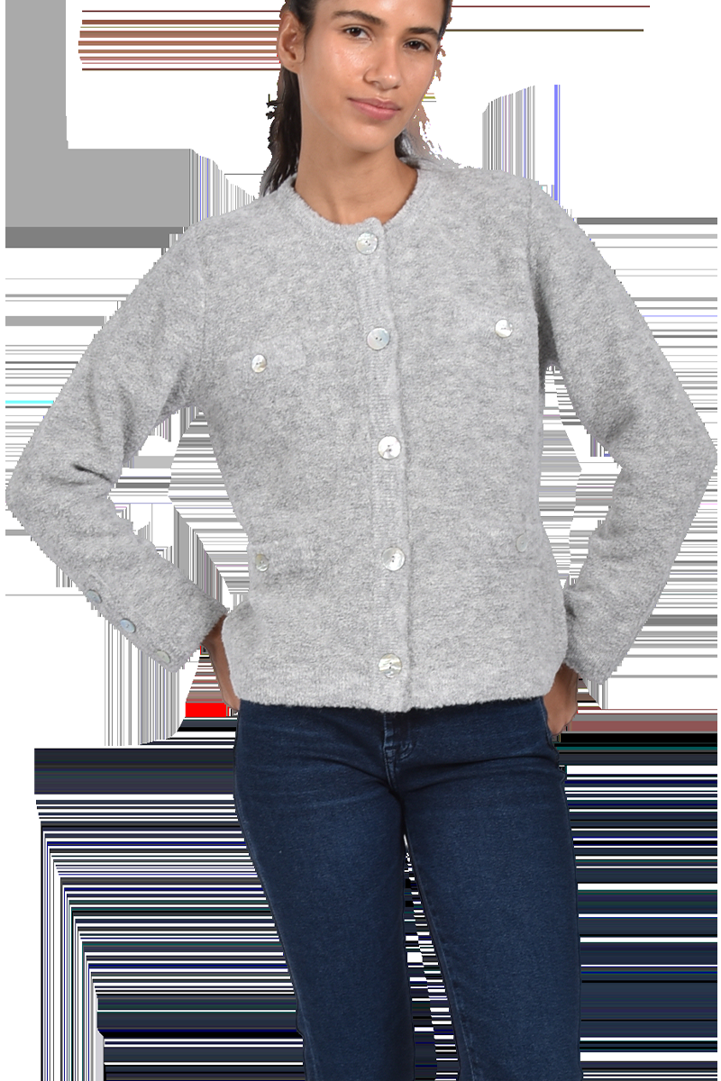 Pierre Claire Exquisite Bouclé-Strickjacke mit Rundhalsausschnitt von Pierre Claire Exklusive Angebote