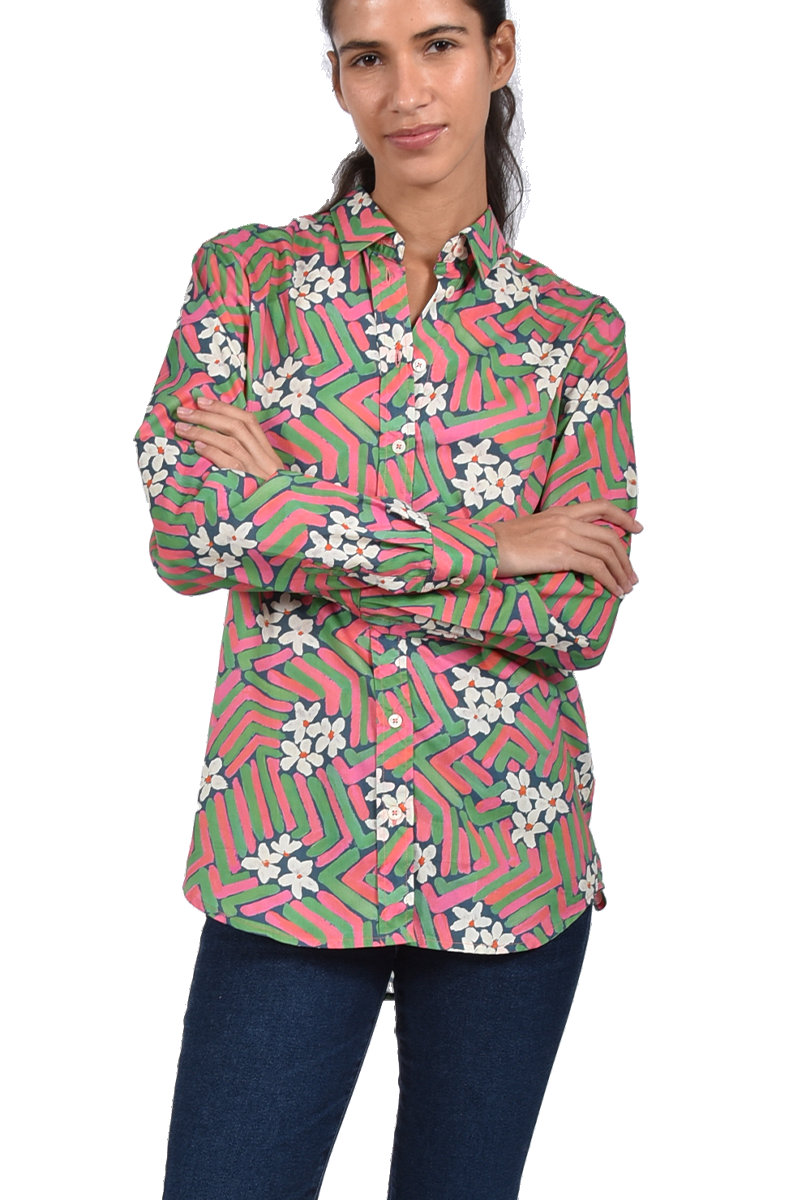 STEEN Bluse mit grafischem Blumenmuster von Liberty, Kellerfalte und abgerundetem Saum Super Rabatt