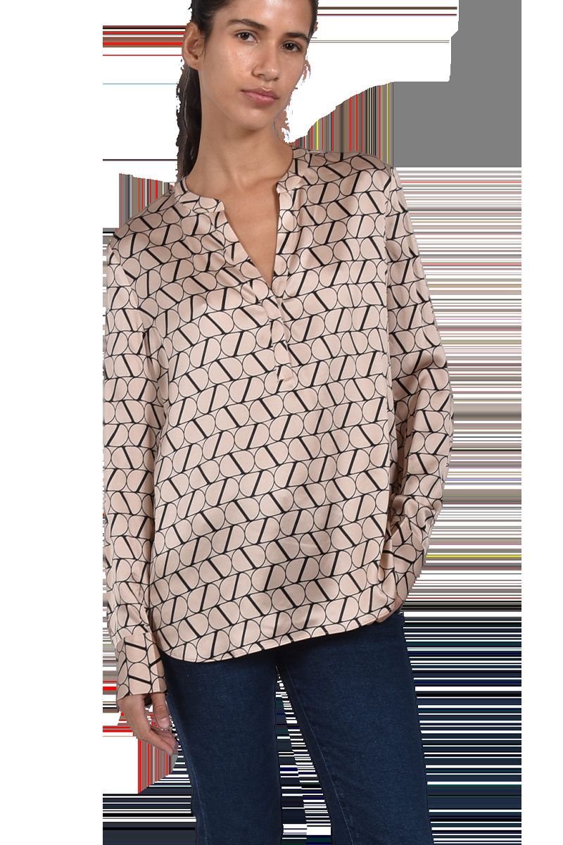 INSIEME Seidenbluse mit V-Ausschnitt und "I" Logo-Druck von INSIEME 50% Rabatt mit kostenlosem Versand