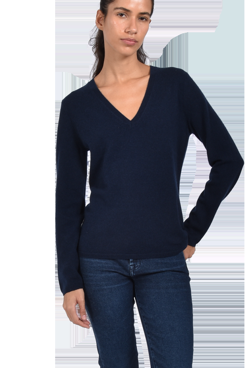 INSIEME Klassischer V-Ausschnitt-Pullover aus 100% Cashmere mit Maschendetail im Rücken von INSIEME Sonderangebot der Fabrik