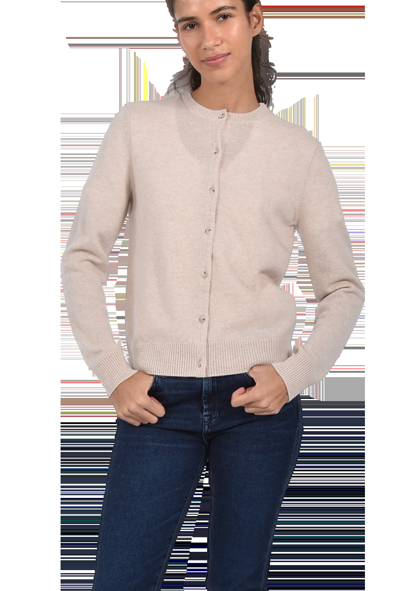 INSIEME Klassische Rundhalsjacke aus 100% Kaschmir mit breitem Bund und senkrechtem Maschendetail im Rücken von INSIEME Clearance-Verkauf