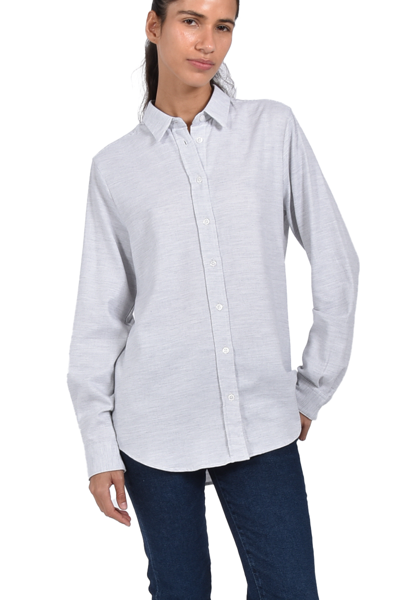 STEEN Melierte Flanellbluse mit Kellerfalte und abgerundetem Saum Auslauf