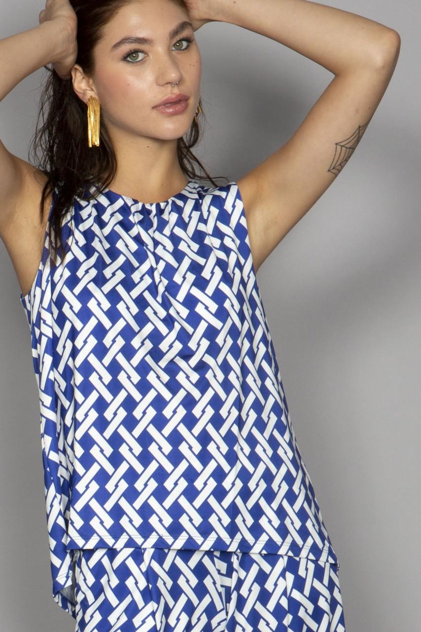 Marivie Superduper geometric lines blue Oberteil Vatertagsangebot