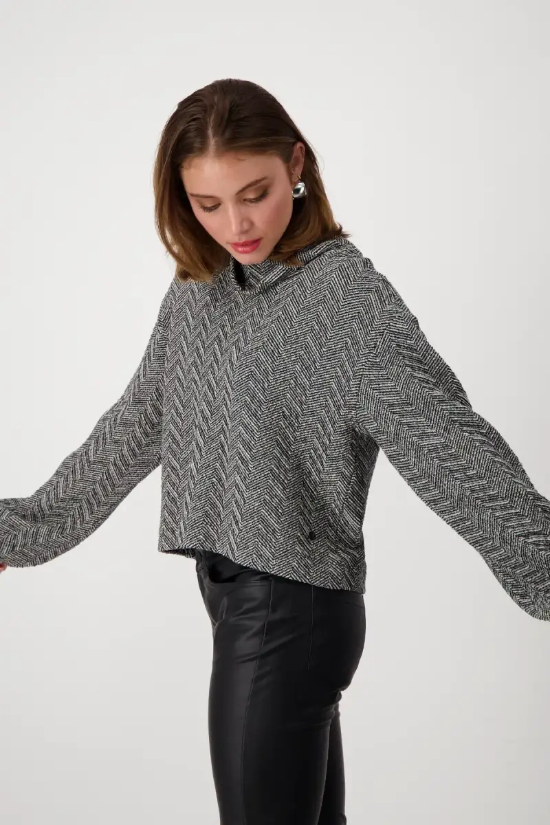 Monari Sweatshirt mit Fischgrat-Muster Zeitlich begrenztes Angebot