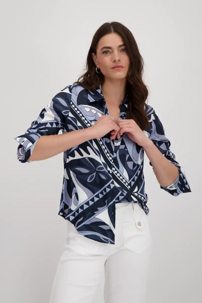 Monari Satin Bluse mit Ornamentmuster Black Friday Preise