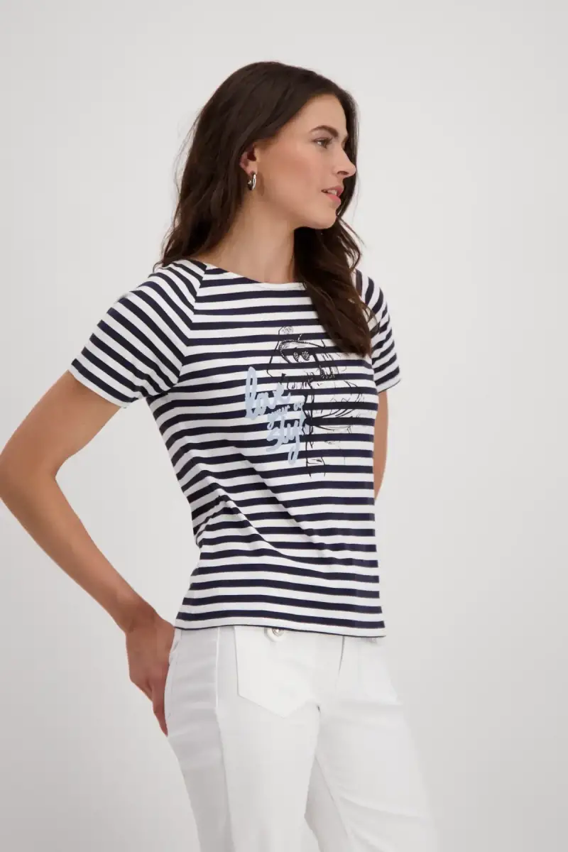 Monari Ringel Shirt mit Frauen Zeichnung Outlet