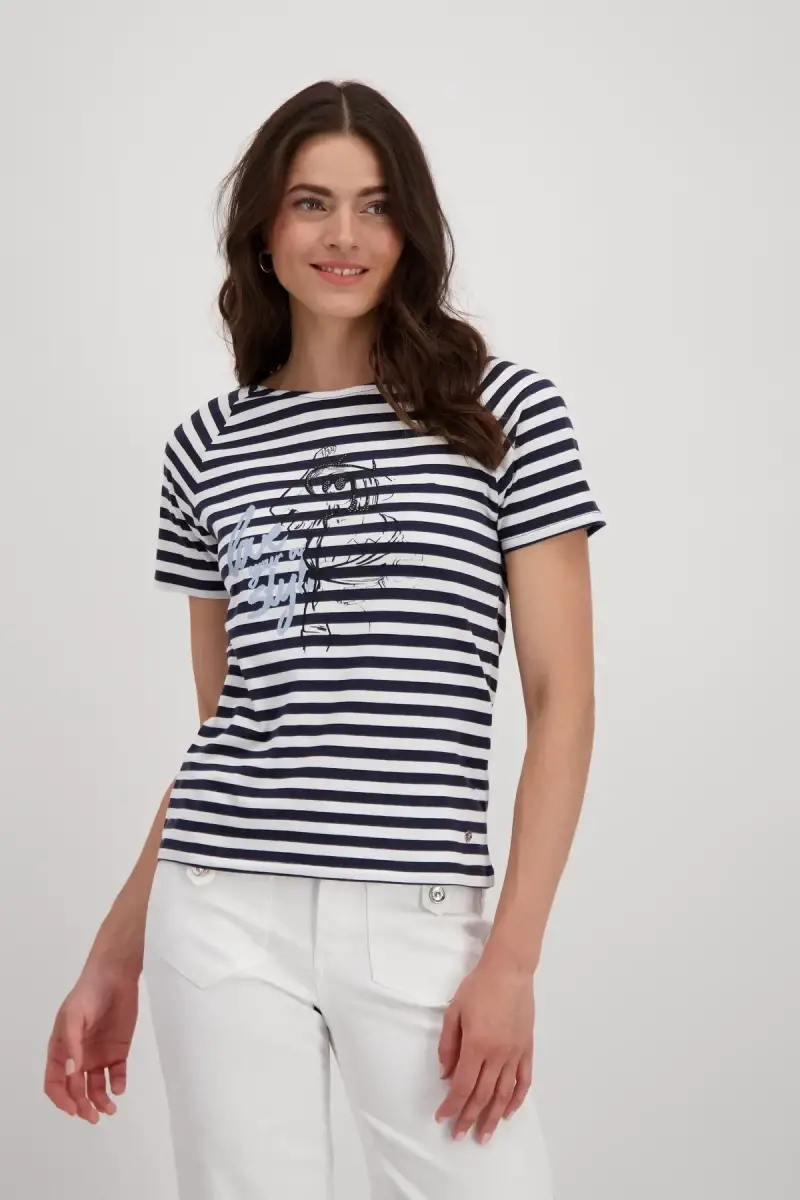 Monari Ringel Shirt mit Frauen Zeichnung Outlet