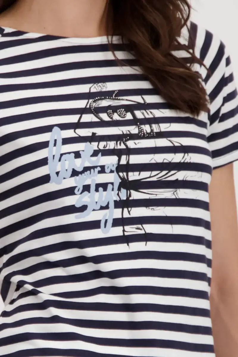 Monari Ringel Shirt mit Frauen Zeichnung Outlet