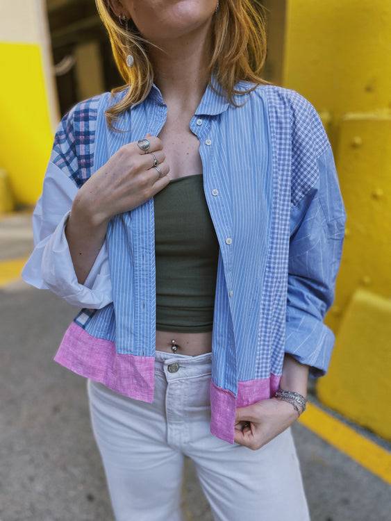 Nonoi Studio Blouson // Blau + Rosa // Onesize Online