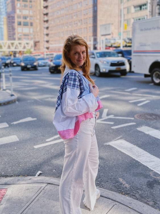 Nonoi Studio Blouson // Blau + Rosa // Onesize Online
