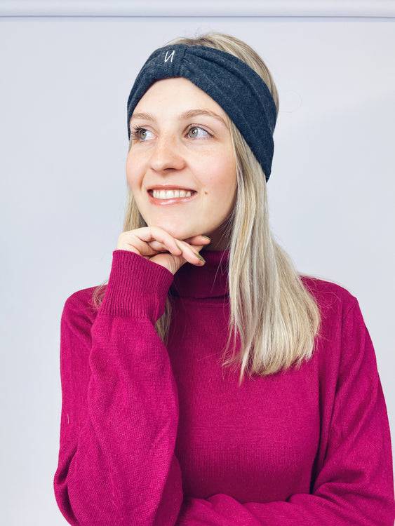 Nonoi Studio STIRNBAND "GLIO" DUNKELGRAU // WOLLE Super Sparpreis