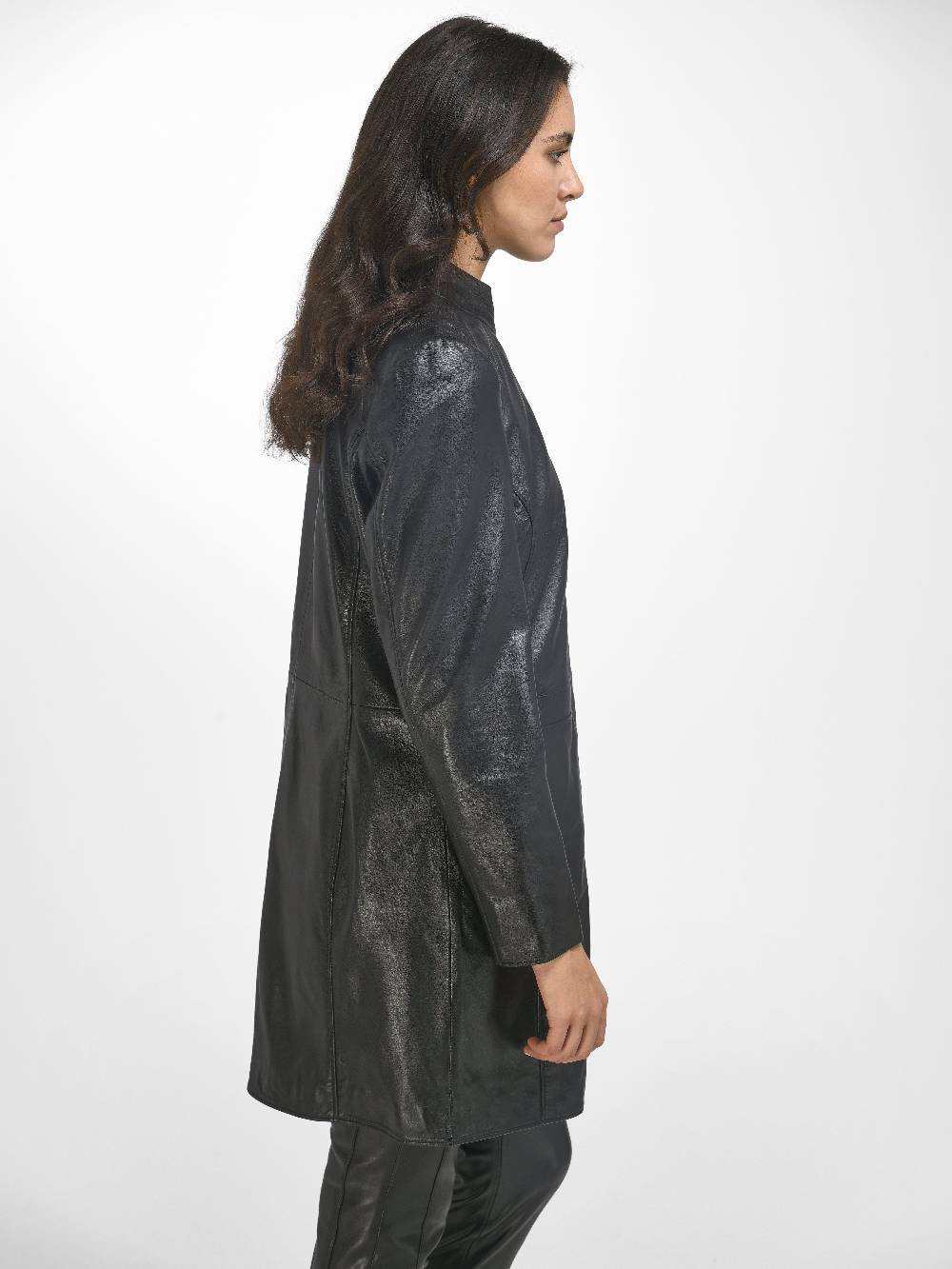 Emilia Lay Leder-Long-Jacke Saisonschlussverkauf