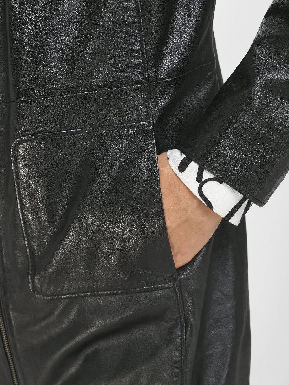 Emilia Lay Leder-Long-Jacke Saisonschlussverkauf