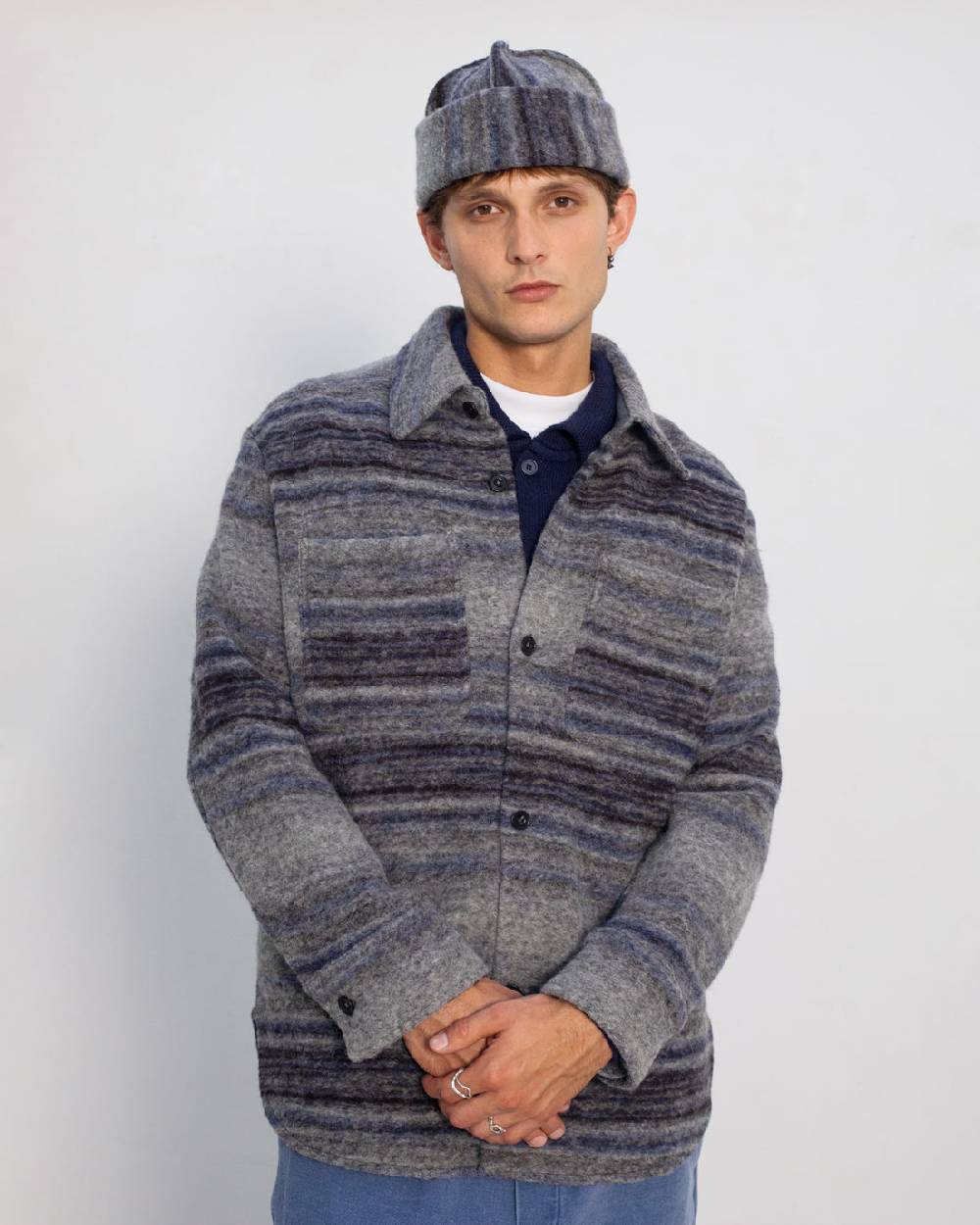 Rotholz Dickes Overshirt Bio Wollmischung - Grau Gestreift Kostenloser Versand international